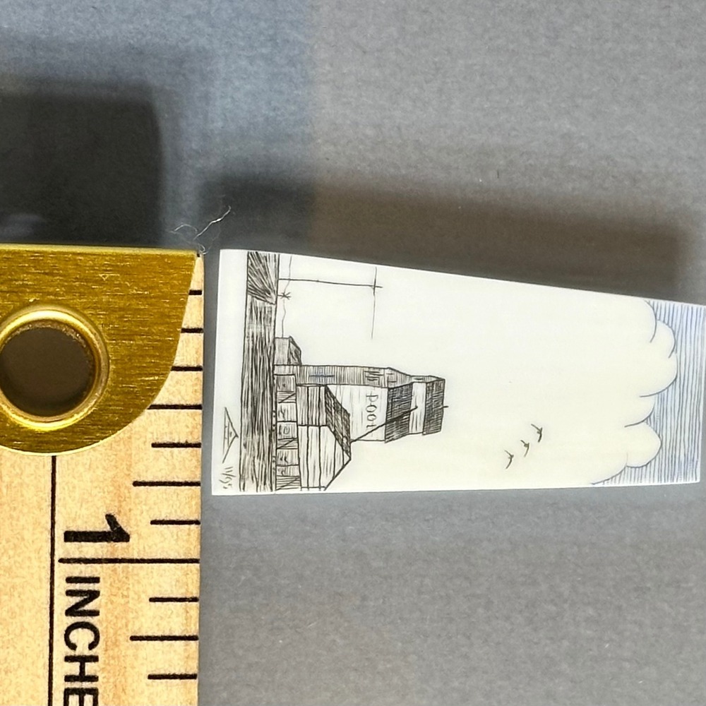 VTG 1995 David Goldsmith Scrimshaw Art Grain Elevator Sign Framed Mini Piano Key - Picture 5 of 9